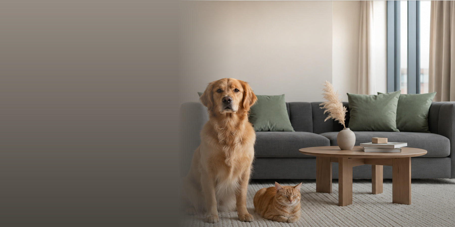 Dog and cat in a calm Shadique interior
